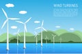 Offshore and onshore wind farms Green energy wind turbines at sea  in the ocean Royalty Free Stock Photo